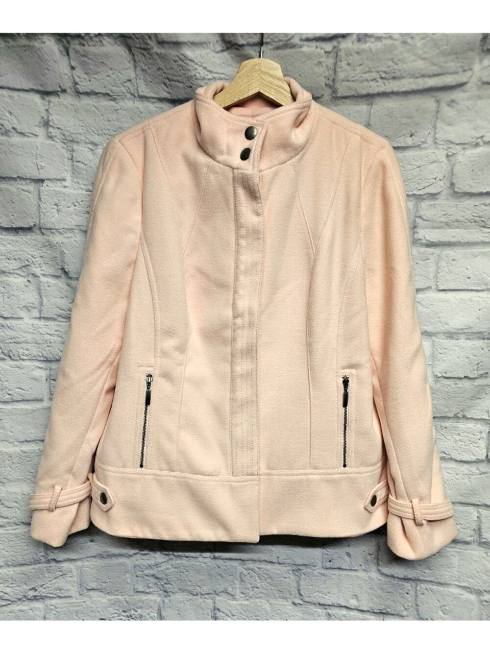 Chico's 2 L 12 Pale Pink Fleece Zipper Mock Collar Zip Pocket Coat